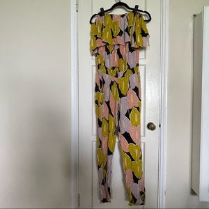 Ava Sky Anthurium off shoulder jumpsuitl